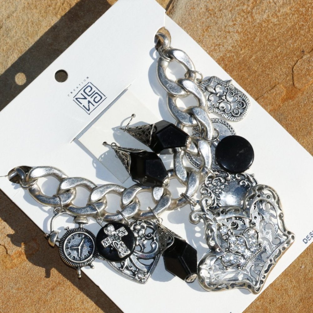 Boho Silver Crown Statement Necklace & Earring Set